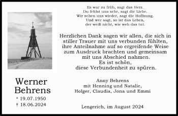 Anzeige von Werner Behrens 