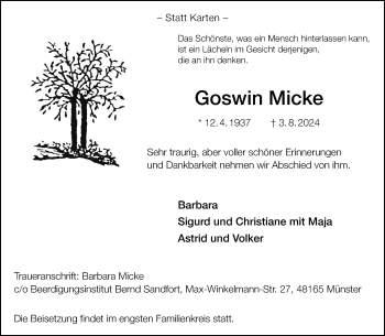 Anzeige von Goswin Micke 