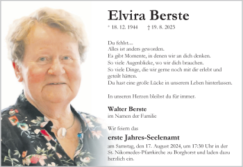 Anzeige von Elvira Berste 