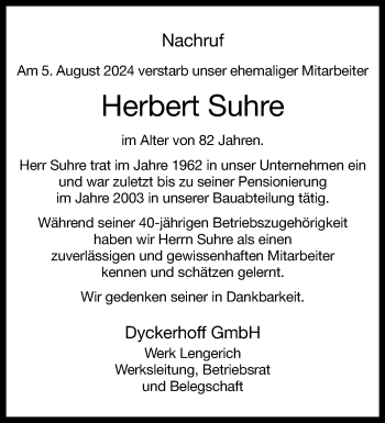 Anzeige von Herbert Suhre 