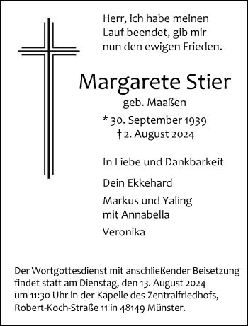 Anzeige von Margarete Stier 
