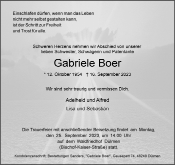 Anzeige von Gabriele Boer 