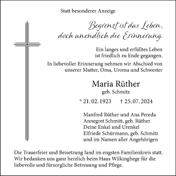 Anzeige von Maria Rüther 