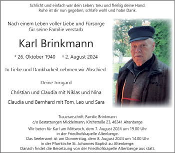 Anzeige von Karl Brinkmann 