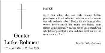 Anzeige von Günter Lütke-Bohmert 