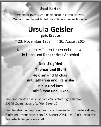 Anzeige von Ursula Geisler 