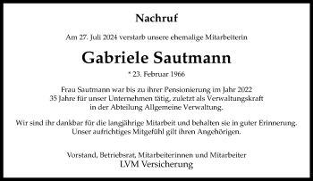 Anzeige von Gabriele Sautmann 