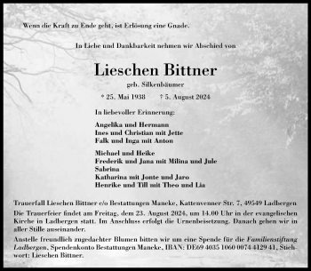 Anzeige von Lieschen Bittner 