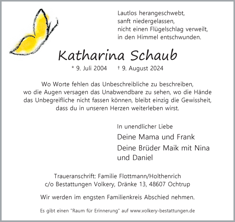  Traueranzeige für Katharina Schaub vom 14.08.2024 aus 
