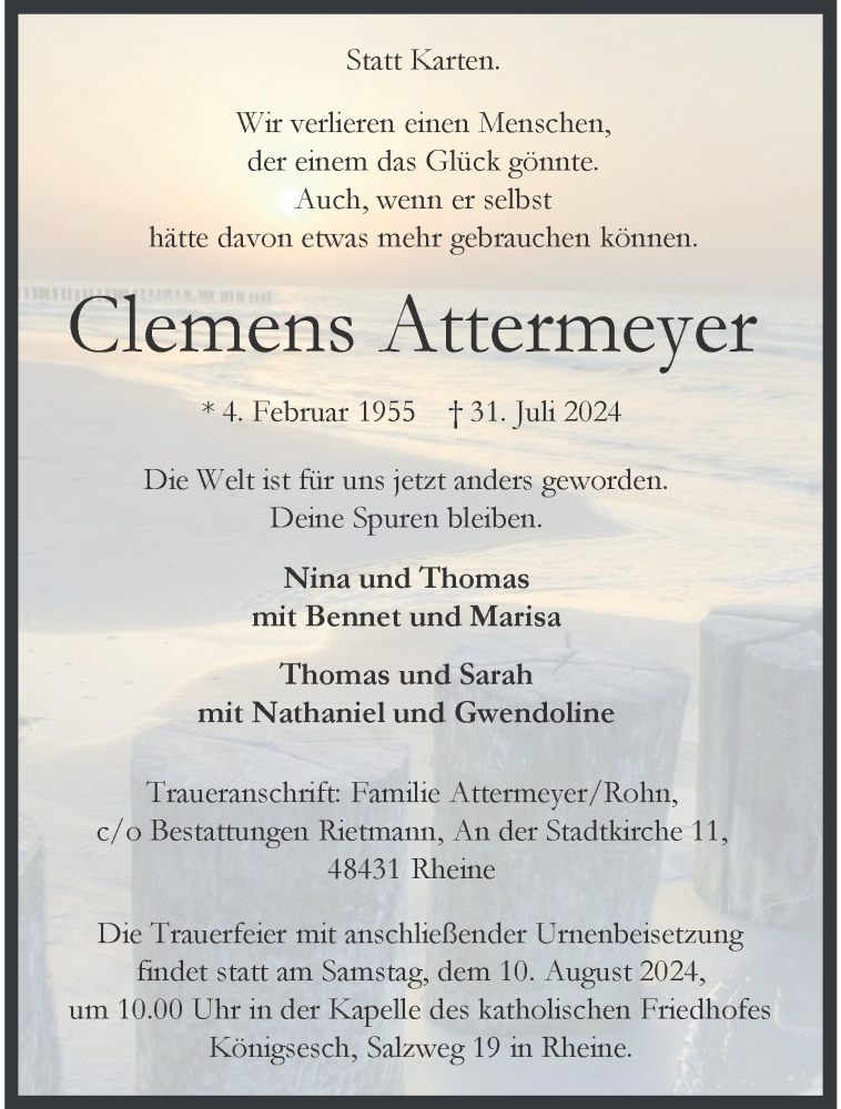  Traueranzeige für Clemens Attermeyer vom 03.08.2024 aus 