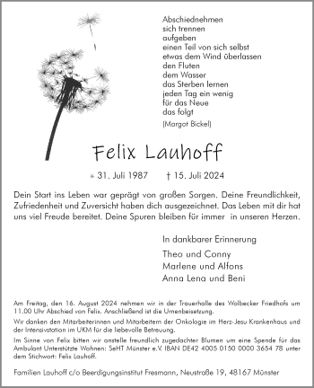 Anzeige von Felix Lauhoff 