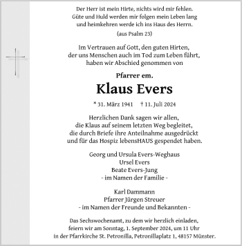 Anzeige von Klaus Evers 