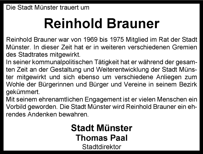  Traueranzeige für Reinhold Brauner vom 03.08.2024 aus 