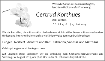 Anzeige von Gertrud Korthues 