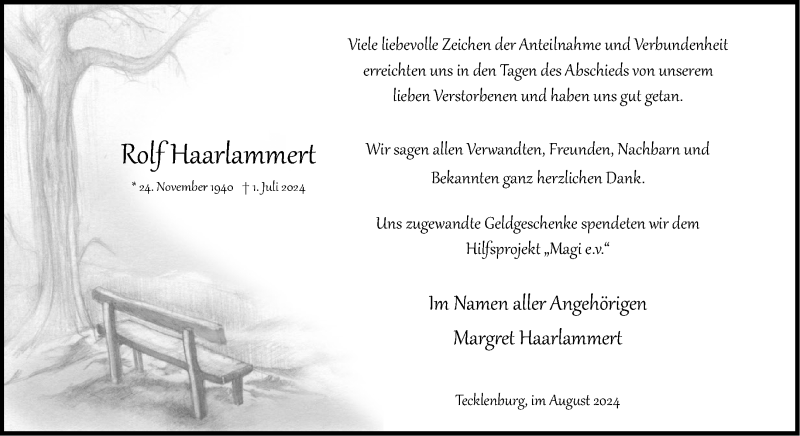  Traueranzeige für Rolf Haarlammert vom 31.08.2024 aus 