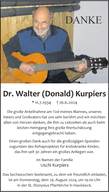 Anzeige von Dr. Walter Kurpiers 