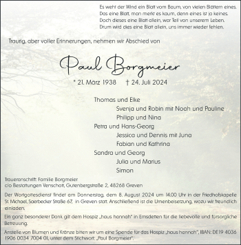 Anzeige von Paul Borgmeier 