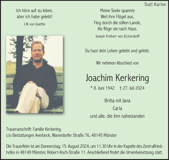 Anzeige von Joachim Kerkering 