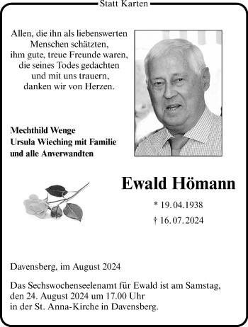 Anzeige von Ewald Hömann 