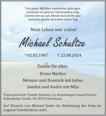 Anzeige von Michael Schultze 