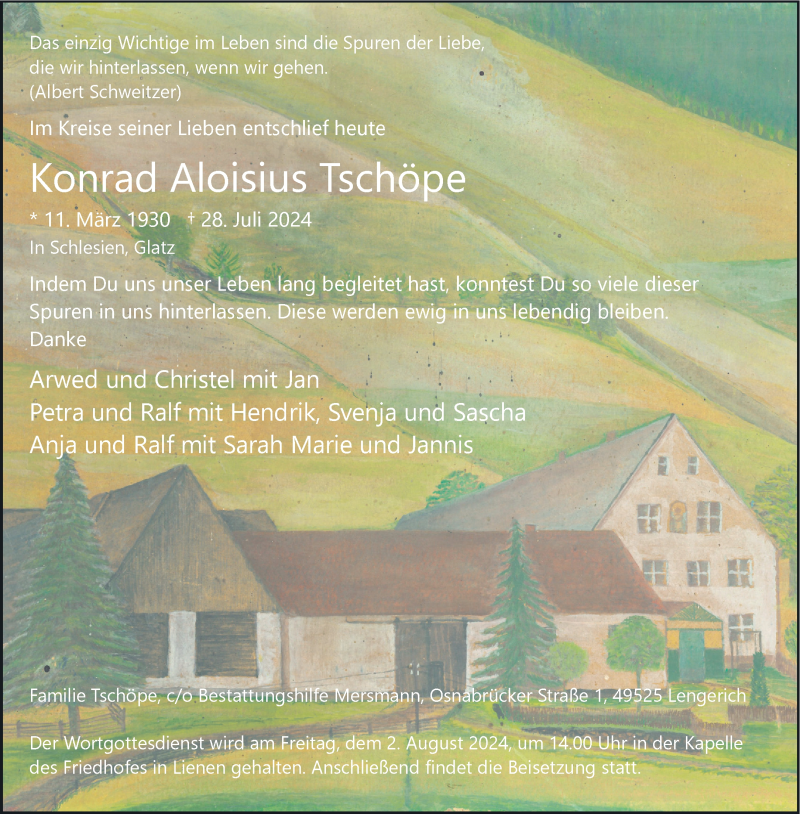  Traueranzeige für Konrad Aloisius Tschöpe vom 01.08.2024 aus 