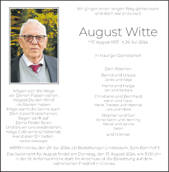 Anzeige von August Witte 