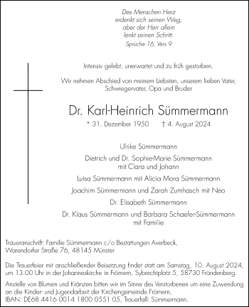 Anzeige von Dr. Karl-Heinrich Sümmermann 