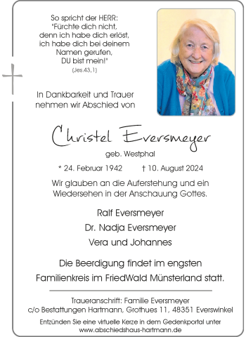 Anzeige von Christel Eversmeyer 