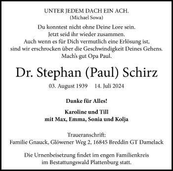 Anzeige von Dr. Stephan Schirz 