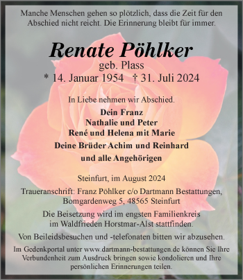 Anzeige von Renate Pöhlker 