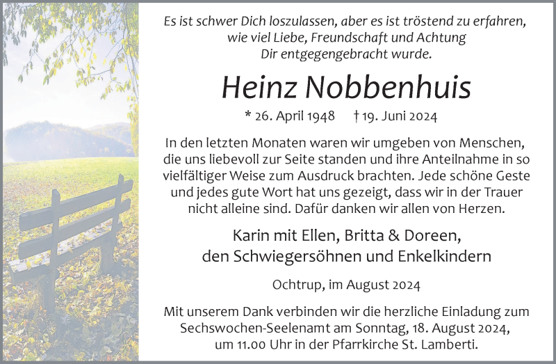 Traueranzeige für Heinz Nobbenhuis vom 14.08.2024 aus 