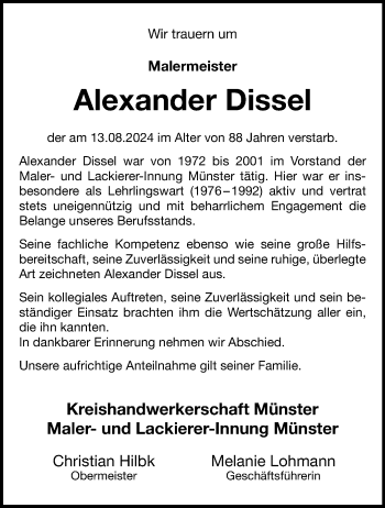 Anzeige von Alexander Dissel 