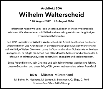 Anzeige von Wilhelm Walterscheid 