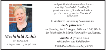 Anzeige von Mechthild Kuhls 