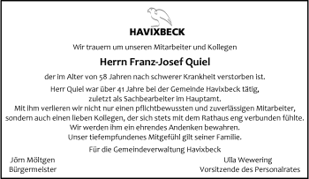 Anzeige von Franz-Josef Quiel 