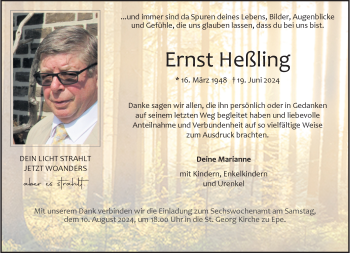Anzeige von Ernst Heling 