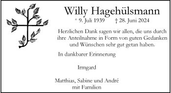 Anzeige von Willy Hagehülsmann 