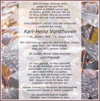 Anzeige von Karl-Heinz Vorsthoven 