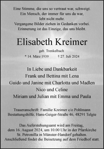 Anzeige von Elisabeth Kreimer 