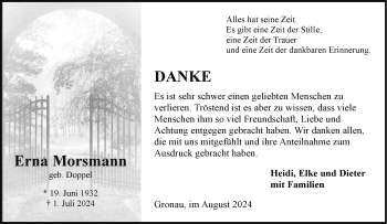 Anzeige von Erna Morsmann 