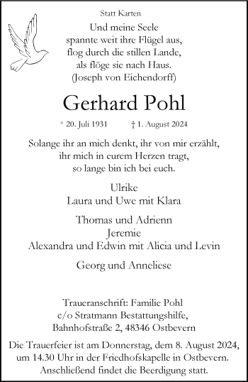 Anzeige von Gerhard Pohl 