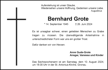 Anzeige von Bernhard Grote 