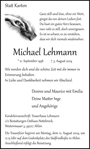 Anzeige von Michael Lehmann 