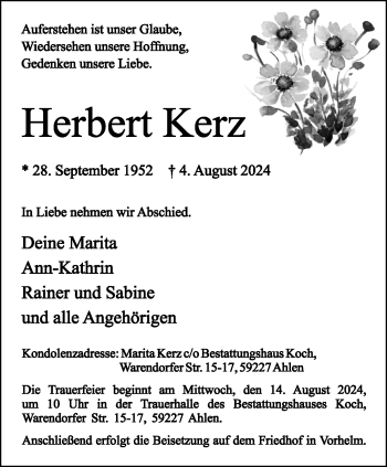 Anzeige von Herbert Kerz 