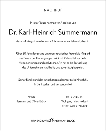 Anzeige von Dr. Karl-Heinrich Sümmermann 