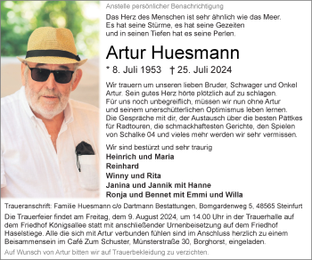 Anzeige von Artur Huesmann 