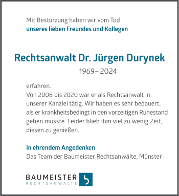 Anzeige von Dr. Jürgen Durynek 