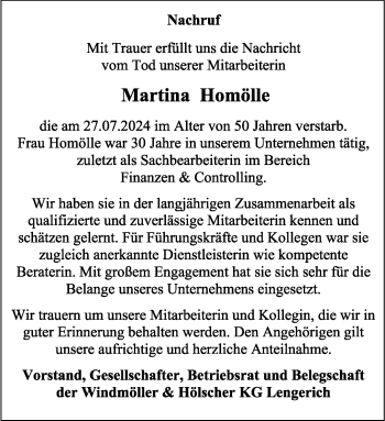 Anzeige von Martina Homölle 