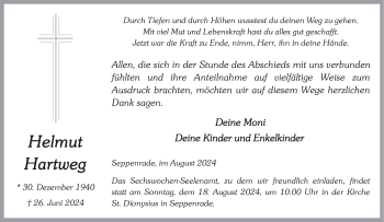 Anzeige von Helmut Hartweg 