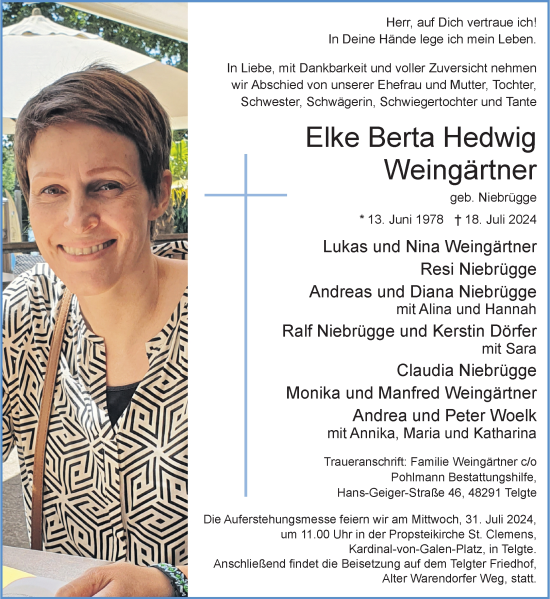 Anzeige von Elke Weingärtner von Westfälische Nachrichten